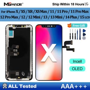 Экраны OLED X ЖК -дисплей для iPhone XR XS MAX 11 Дисплей 3D сенсорный экран заменить для 12 14 плюс 11 Pro Ecrel Incell 12 Pro Max Display 13 мин.