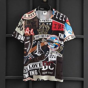 DESIGNER SHIRTS Creative letter graffiti printed T-shirt for with short sleeves personalized slim fit large size trendy brand half sleeved ice silk Men's Clothing