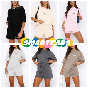 Feminino 2 peças de manga curta shaffle malha trilhas de malha casual pescoço redondo fora do ombro casual saturfits de macacão solto