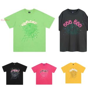 T-shirt designer SP5de Men maglietta rosa Young Thug Spide Web 555 Man Qualità Schiaming Modello di stampa Modella Top Top Tims Casette Short ShortS Women Summer 9777