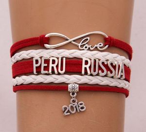 Infinity Love Peru Ryssland Armband 2018 Soccer Charm Leather Wrap Men Sport Armband Bangles For Women Jewelry1004918