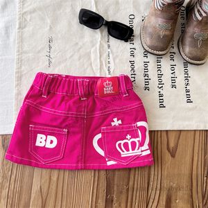 Girls crown letter printed denim hot skirts summer children elastic waist short jean skirt fashion kids designer clothes Z8011