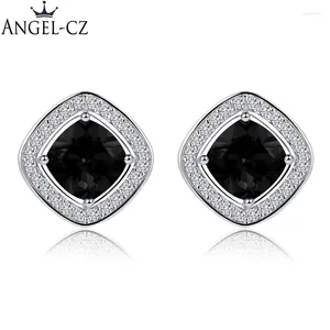 Studörhängen Angelcz 2024 Ankomst Fashion Jewelry Micro Cubic Zircon Seting Big Black Stone Trendy Square for Women AE091