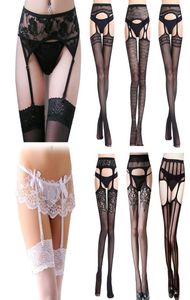 Designs Women Sexiga spetsstrumpor Suspender strumpebälte mesh transparent lår högt över knästrumpor medias underkläder tights p1355966