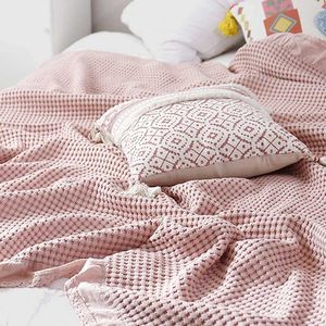 Decken 100% Baumwolle weiches Bett Plaid Home Japenese Strickdecke Maiskorn Waffel geprägt Sommer Rüschen warmes Plaid Wurfbetten