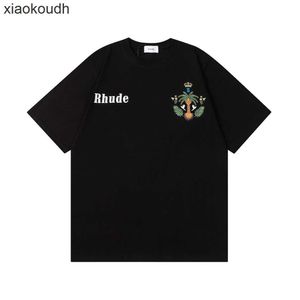 Rhude High End Designer Roupos para o direito de coco de coco impressão pequena casual manga curta e mulheres amantes de pescoço redondo solto de verão moda com 1: 1 tag original