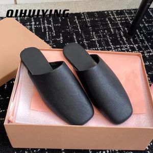 Slippare 2024 Est Summer Street Style Mules Slides Real Leather Round-Toe GRAND KVINNA SLIP-IS Loafers Retro Bota Feminina