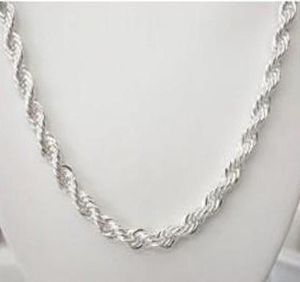 Fine 925 Sterling Silber Halsklee Neu 925 Silberkette 4mm 1624inch E Seil Halskette für Frauen Männer Mode Schmuck Link 8695209865143