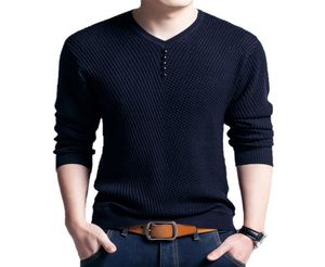2018 패션 블랙 플러스 사이즈 맨 039S 스웨터 캐주얼 Vneck 버튼 풀오버 가을 슬림 긴 슬리브 니트 스웨터 셔츠 4xl5111120