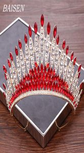 Rotes Strasshochzeit Tiara Schmuck Brauthaarzubehör Luxuriöse Braut Krone Kopfstück Bridal Tiara Hair Ornament MX2007209319186