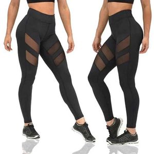 Kvinnors leggings kvinnor mesh patch atletiska ben hög midja leggings fasta sportkläder kvinnors gym push up byxor plus size s-xl y240508