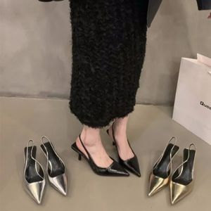 Spring Woman Slingback Shoes Fashion Ladies High Heels Elegant Med Heel Point Toe Slip On Sandal Mules G307 240429