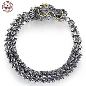 S925 Античный серебряный серебряный браслет Dragon Bracelet Viking Domingering Black Dragon Men Braslet Brantry Bangle 20 22 23 24 см 240508