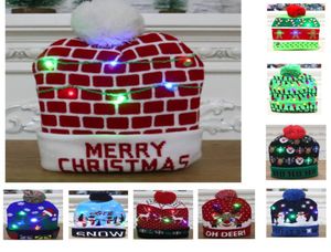 Christmas Led light up Knitted Hats Pom Ball Beanies Xmas Ski Cap Santa Snowman Reindeer Tree Hat For Adult Kids HH924635271520