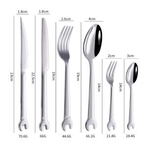 6pc/set Creative Wrench Shape Tea Fork 304 Stainless Steel Dinner Spoon Coffee Cutlery Set Tableware Family Camping Kitchen