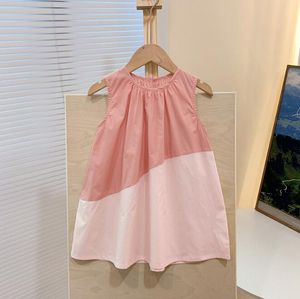 Solid Color Dress Kid Sleeveless Kne-Length Pure Cotton Girl Kirt Summer Dress Beach Dress Breattable 2024 Ny stil