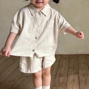 South Korea Summer 2-piece Baby Set Boys and Girls Shorts Seeved Top Casual 2-piece Soft Cotton Baby Clothing 240429