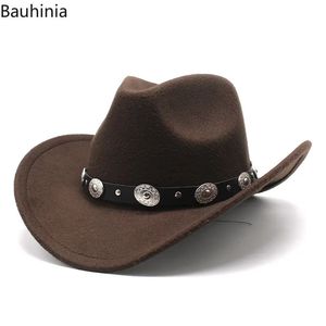 Bauhinia Vintage Western Cowboy Hat For Men Autumn Winter Wide Brim Felt Fedoras Hats Cowgirl Church Women Hat 240428