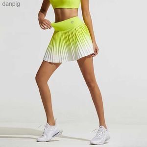 Skirts Summer Women Gym Skirt Gradient Colors Double Layers Tennis Skorts Pleated Mini Short Skirts Workout Running Culottes Y240508