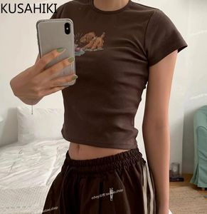 Magliette da donna kusahiki 2024 cartone animato stampato elastico moda elastico ragazza piccante ragazza t-shirt a manica nuda y2k top