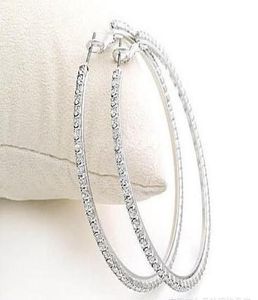 Silvertone Big Circle Ladys Basketball Brincos de argolas com strass de cristal Earring2650679