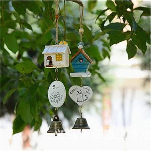 Decorative Figurines Creative Bird House Cage Wind Chimes Cute Cartoon Pastoral Hanging Ornament Crafts Home Garden Resin Decoration