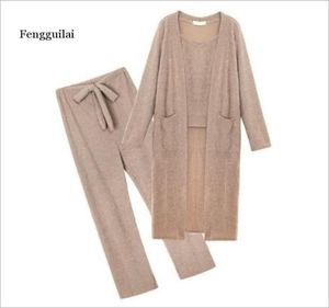 Spring New Women039S Sling Knit Cardigan Suit Female Korean Fashion Loose Trousers Threepiece 2010072350436