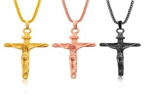 Naszyjnik Crucifix złoto/różowe złoto/czarny pistolet Kolor stali nierdzewnej dla mężczyzn biżuteria Jezus kawałek złota łańcuchy dla men3089439