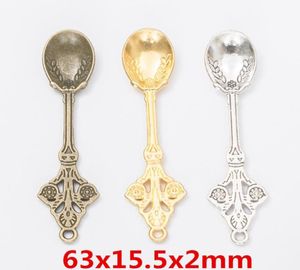 30st 6315mm Vintage Silver Color Gold Spoon Charms Antik bronsskedhänge för armband örhänge Halsband DIY -smycken3592054