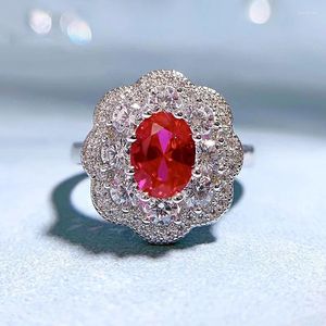 Cluster Rings S925 Silver Ring Elliptical Pigeon Blood Red Zircon Set Personalized Fashion Versatile Boutique Jewelry For Women