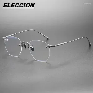 Sunglasses Frames ELECCION Titanium Rimless Glasses Frame Men Polygon Eyeglasses Men's Frameless Myopia Optical Eyewear M3104