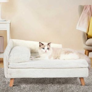 Cat Beds Furniture Elevated Pet Bed Solid Wood Leg Dog Cat Sofa for Indoor L Shape Plush Couch Lounge with Soft Cushion d240508