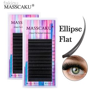 False Eyelashes MASSCAKU Elliptical Flat Eyelash Extension Suitable for Professional Matte Split Point False Eyelash Dark Eyelash C/D Curling d240508