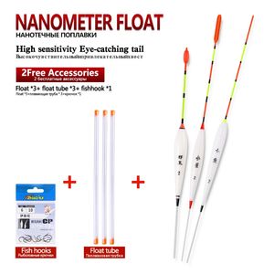 3pcslot kompozit nano balıkçılık şamandıra3pcs float tüpler 1 çanta hediye kancaları nehir gölü dikey pesca takım araçları 240430