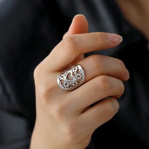 Wedding Rings Skyrim Stainless Steel Wide Hearts Ring for Women Lover Bohemian Adjustable Finger Rings 2024 New Trendy Wedding Jewelry Gift