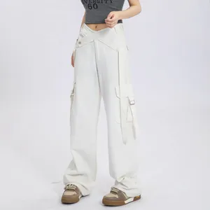 Women's Pants Pant Design High Street Retro Ribbon V Shaped Waist Overalls Loose Wide Leg Floor Length Casual Postpartum