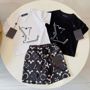 Sommerkinderkleidung Kurzarm Kurzärmel Herren- und Frauen Sport Trendy Brand Print Baby T-Shirt Shorts zweiteilige Set Frozen Toddler Boy Kleidung