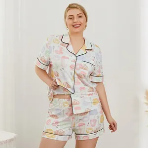 Roupas domésticas wpnaks mulheres 2 peças pijamas conjuntos de roupas de dormir roupas de verão de pão curto botão de impressão para cima camisa e shorts loungewear