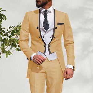 Мужские костюмы Blazers Summer Mens Wedding Groom Hailcoat Slim Fit Business Casual 3-часовой набор (куртка+майки+брюки) Q240507