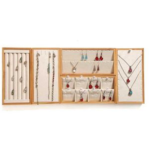 Schmucktablett Multifunktions-Bambus Schmuck Display-Tablett Ohrringe Halskette Ringhalter Rack Display Ständer Ablage 22*11 cm