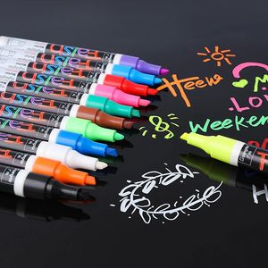 12 colori da 5 mm Penna per marker per gesso liquido per la tavola fluorescente a LED Word -luminy Whiteboard Schermata di cartellone cancellabile 240425