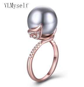 Drop Rose Gold White Ring com Big Grey Pearl Jewellery Beautiful Folhas de Jóias Folhas Presente para Mom Rings6129406