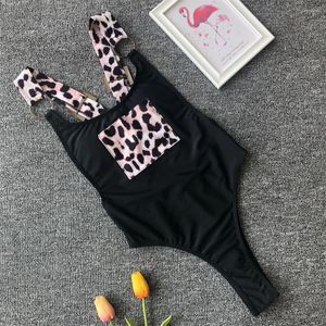 Kadın mayo seksi cep bikini çapraz bandaj leopar mayo patchwork tek parça mayo kadın plaj kıyafeti bikinis seti mujer