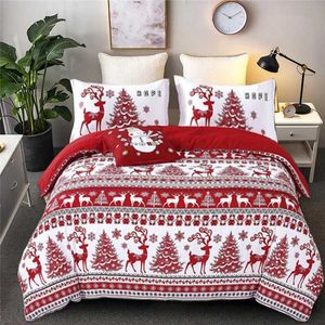 Yatak setleri Noel aşağı nevresim set kar tanesi kırmızı geyik hazine ağacı kraliçe çift kişilik yatak set çift kişilik yatak sayfası çocuklar yetişkin yeni yıl hediyesi j240507