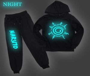 Uzumaki Naruto Crianças impressas roupas luminosas terno meninos meninas algodão com capuz de moletom de harém de harém casual atear 300h5596979