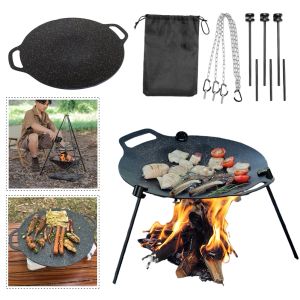 Grills 36CM Nonstick BBQ Grill Pan Korean Barbecue Plate Barbecue Meat Pot Outdoor Travel Camping Bakeware Stone Frying Plate