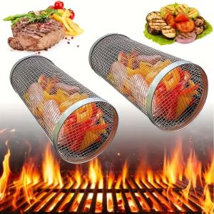 Grills Barbecue Cages BBQ Rolling Grilling Basket Grate Stainless Steel BBQ Grill Basket Mesh Perfect for BBQ Rolling Camping Picnic