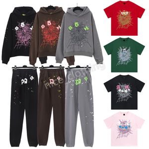 Erkek Tasarımcı Hoodie Spder Tişörtlü Erkekler Swearpants 555 Street Giyim Takım Spor Seti Kadın High Street Pamuk Külot Üstler Yüksek Kaliteli Köpük Baskı Sweatshirt