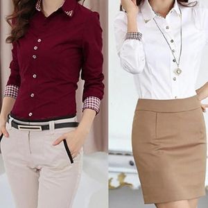 Women's Blouses Shirt Turn-down Collar Slim Cotton Blouse Long Sleeve Collared Tops Office Formal Casual