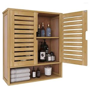 Aufbewahrungsboxen Wandmontierte Bambus Badezimmerschrank Organizer mit verstellbaren Regalen Raumretter Küche